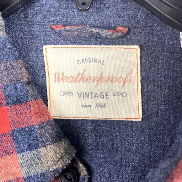 Plaid Button down Flannel Shirt Mens SZ XL muted Red Gray Med weight - Picture 9 of 14